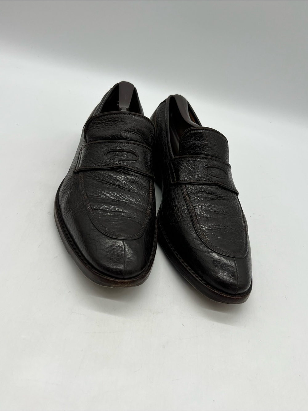 Gravati Penny Loafers Men 9.5M Brown Peccary Split Toe Loafer Hand Made In Italy